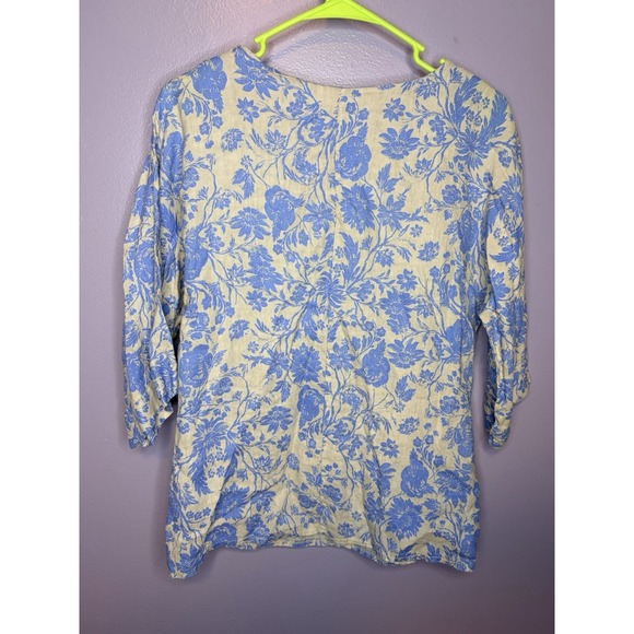 Laura Bianchi Linen Blend Floral Print V Neck Button Front Top Size S Italy - Picture 6 of 8